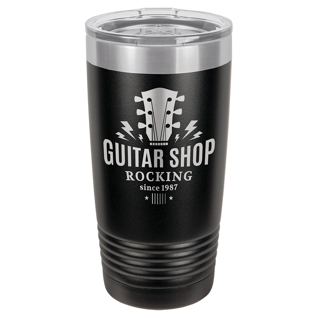 Polar Camel 20 oz. Black Vacuum Insulated Ringneck Tumbler with Silver Ring and Clear Lid