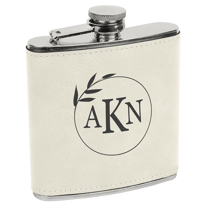 6 oz. Leather Laserable Stainless Steel Flask